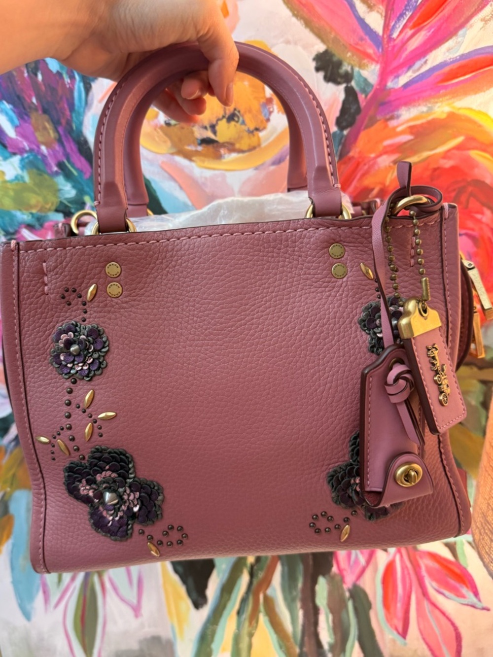 Authentic Collectible Coach 1941 Rogue 25 sequin flower Leather Shoulder Bag